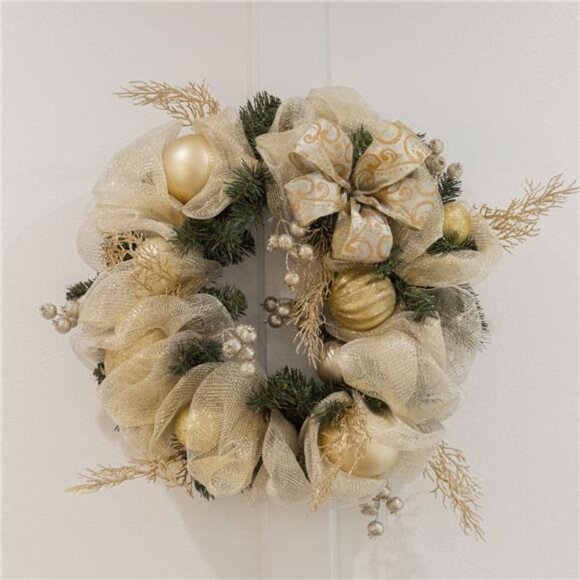36" Christmas Wreaths Ornament Front Door Indoor/Outdoor Wreath With Gold - Picture 3 of 5